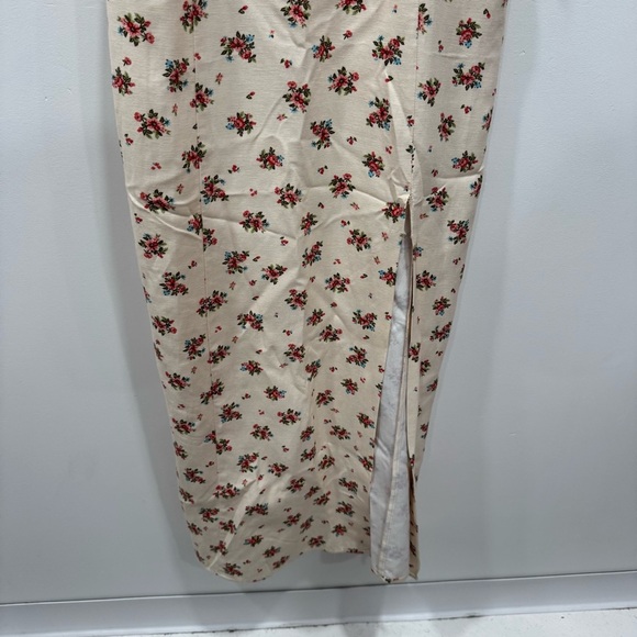 Zara Linen Blend Tie Shoulder Midi Dress Pink Floral High Slit Blogger Favorite - Picture 4 of 9
